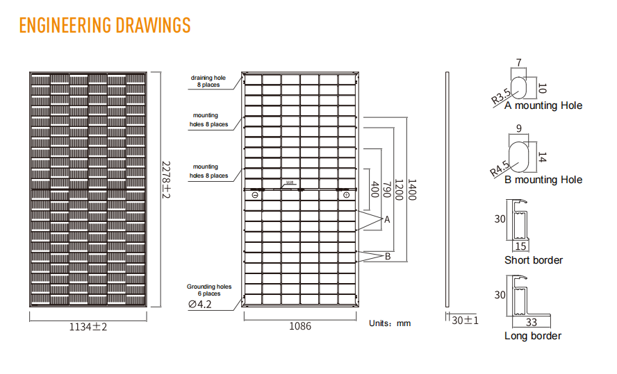 solar panel 610w engineering drawings