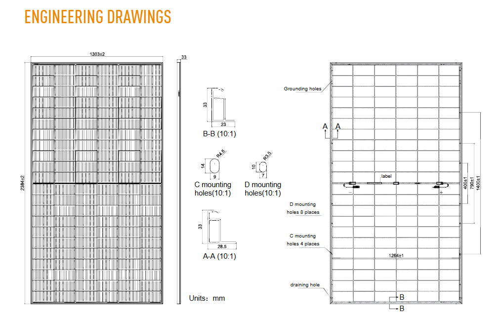 solar panel 720w engineering drawings