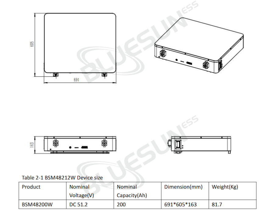 51.2v 200ah battery size