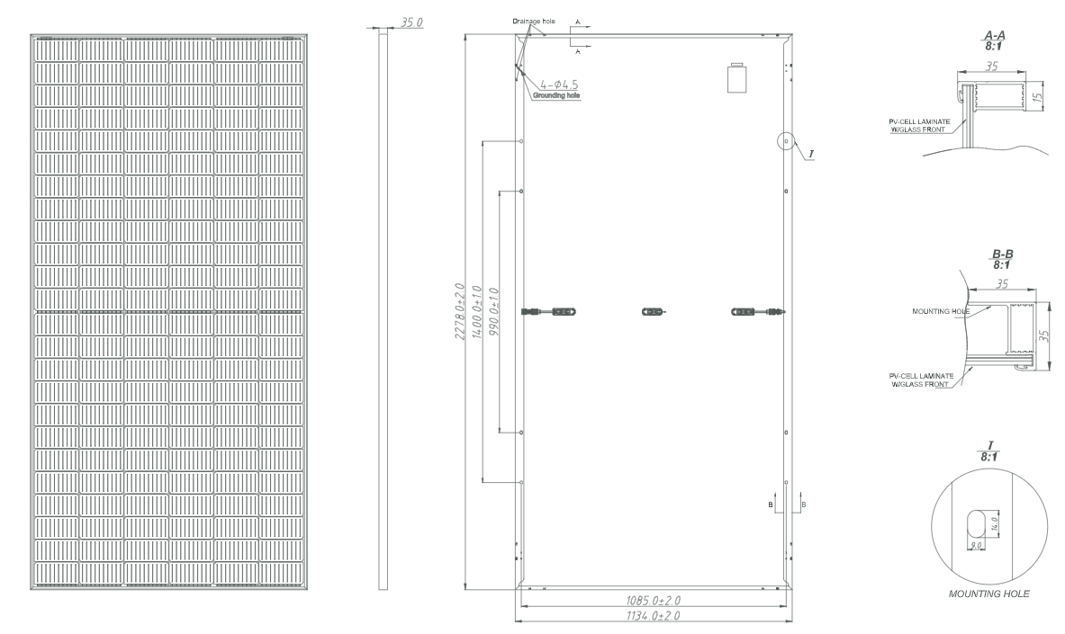 solar panel 570w engineering drawings